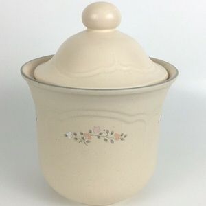 Pfaltzgraff Remembrance Canister Lid Pink White Flowers Stoneware Cookie Jar